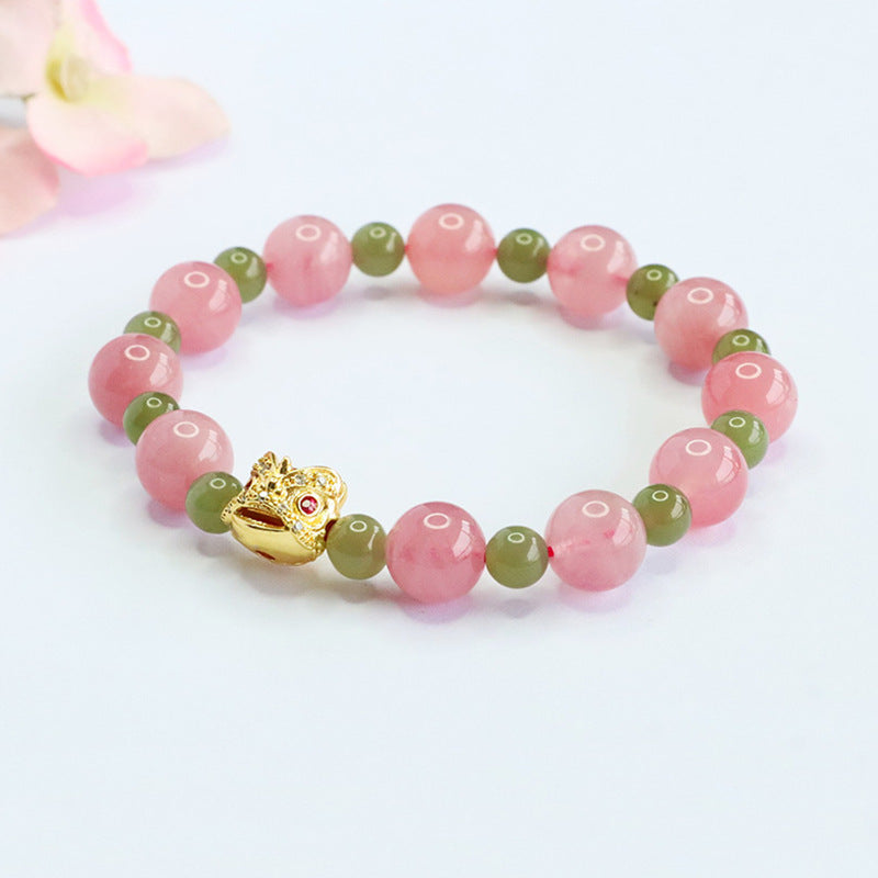 Hetian Jade Rose Quartz Crystal Lion Dance Horse Bracelet