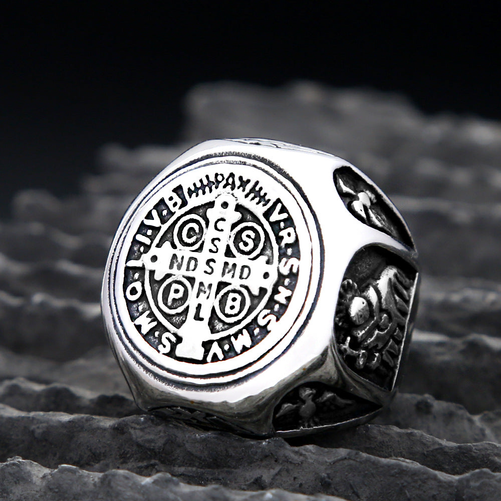 Planderful Shop Titanium Steel Ring For Men Cross Design Trendy Durable Everyday Jewelry