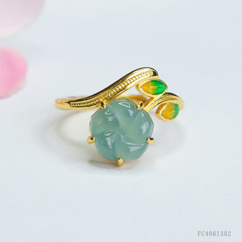 Blue Water Jadeite Four-Leaf Clover 9 mm Ring