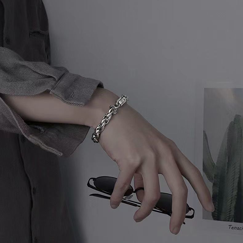 Planderful Jewelry Twist Chain Mens Titanium Steel Bracelet Thick Non Fade Everyday Genie Collection