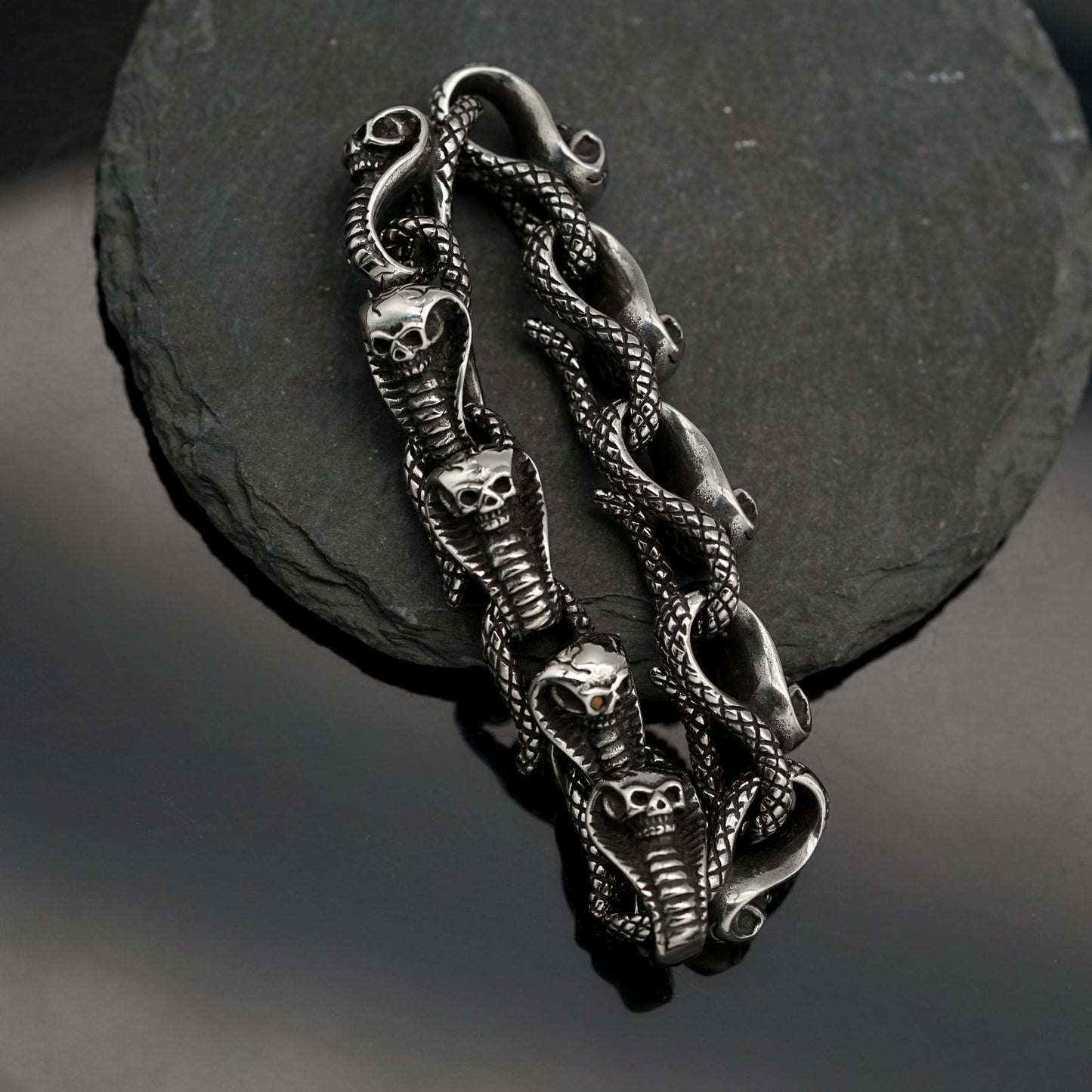 Planderful Skull Cobra Stainless Steel Bracelet for Men Unisex Punk Style Protection Statement