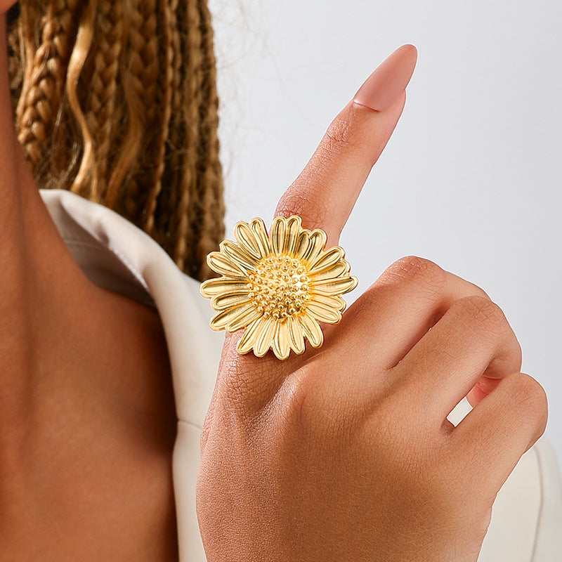 Fashionable Metal Bow Sunflower Ring for Women by Planderful