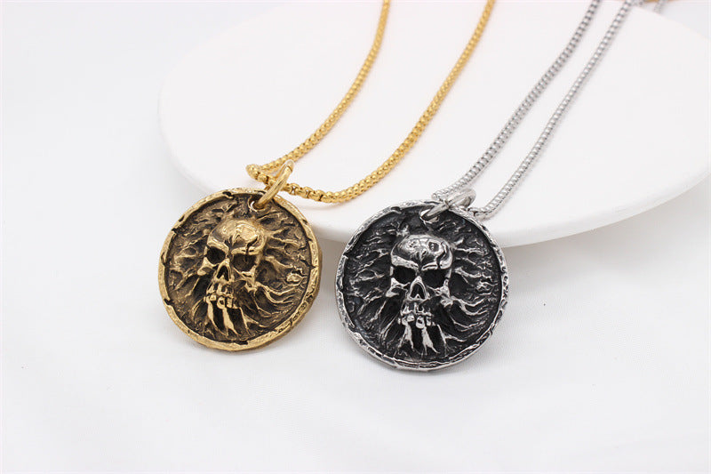 Skull Medallion Titanium Steel Pendant Necklace