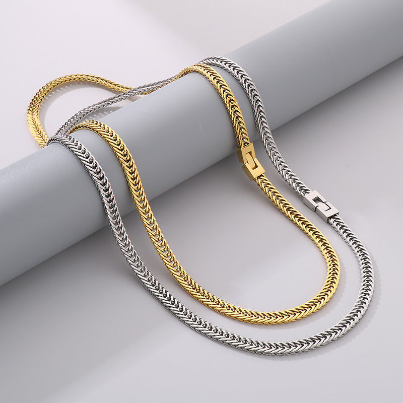 Hiphop Hip Hop Whip Chain Necklace, Stylish Weaving Encrypted Keel Chain Buckle Stainless