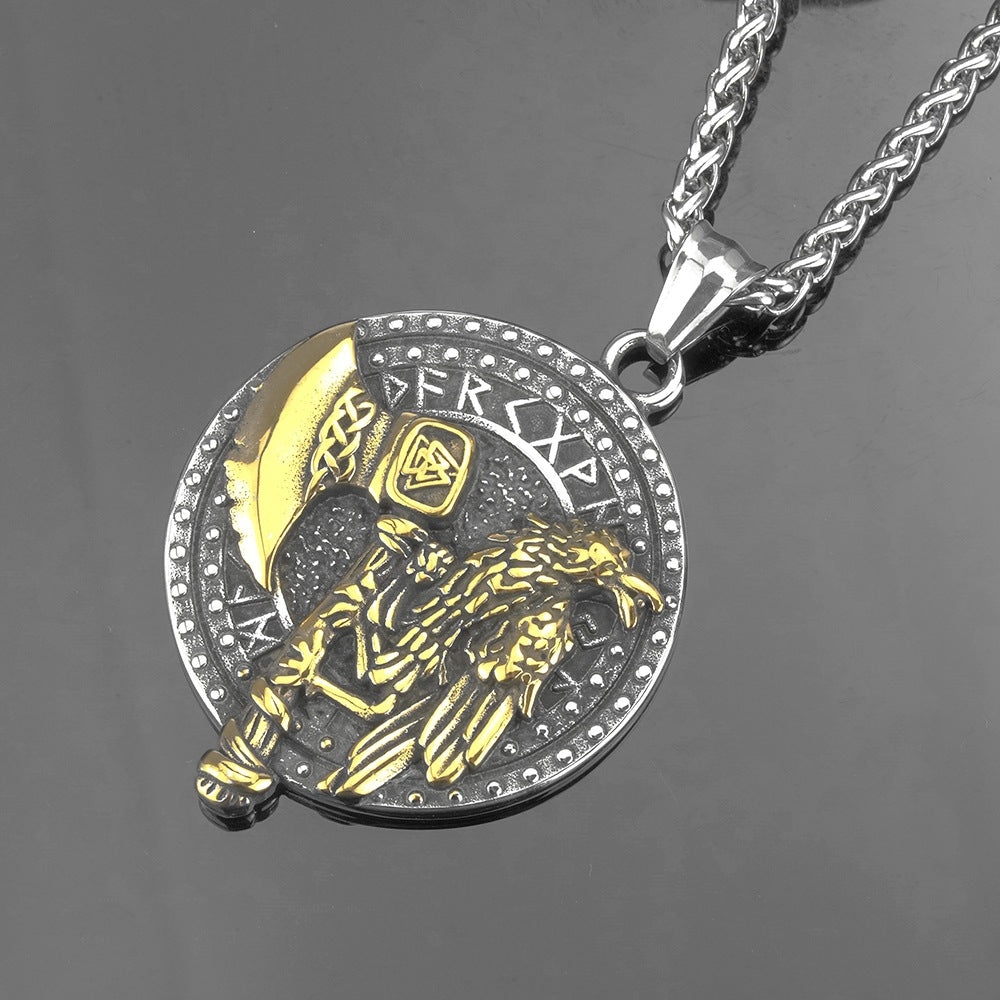 European and American Jewelry Wholesale Titanium Steel Men's Pendant Necklace Axe Crow Design