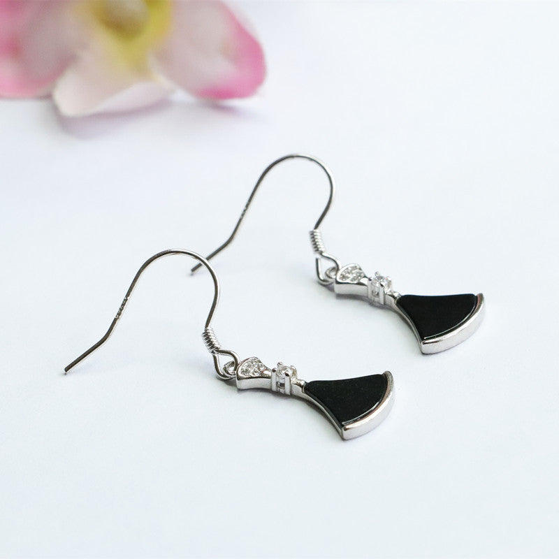 Dark Jadeite Skirt 925 Silver Hook Earrings