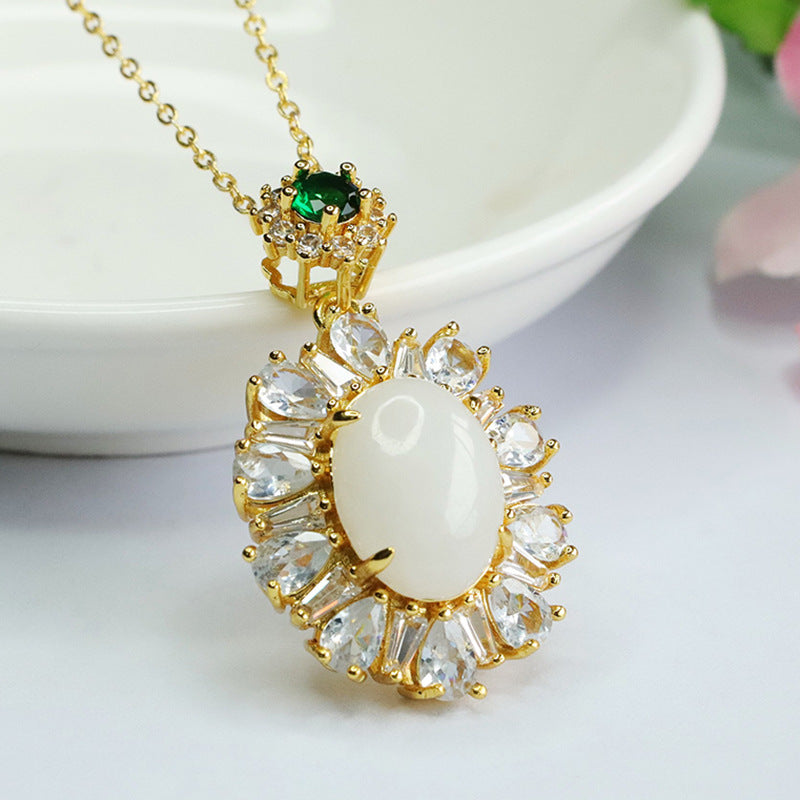 White Jade Pendant with Zircon Embellishments
