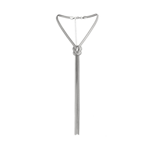 Y-Shaped Metal Geometric Necklace Knotted Snake Bone Chain Tassel Necklace For