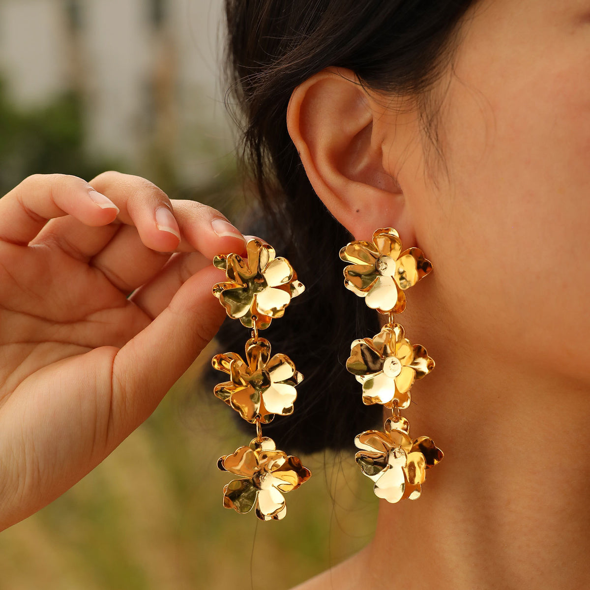 Copper Flower Earrings Gold 18K