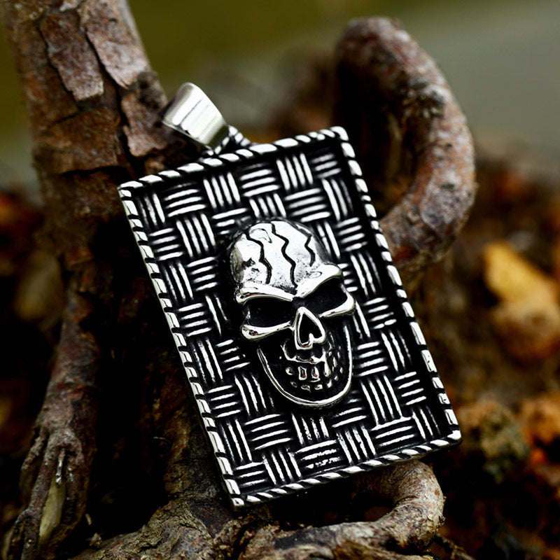 Titanium Steel Skull Pendant for Men - Retro Military-Inspired Woven Jewelry in Wholesale