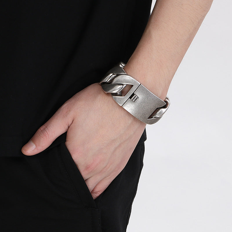 Planderful Wide Cuban Chain Bracelet For Men Titanium Steel