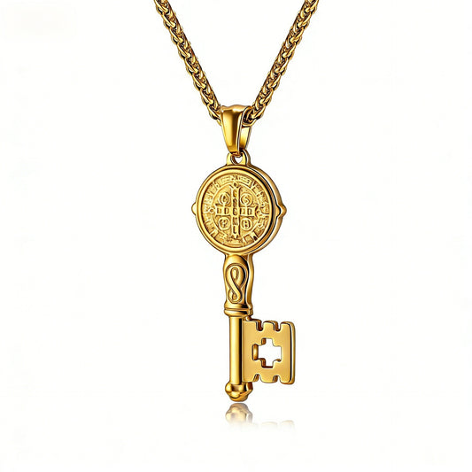 Planderful Saint Benedict Key Necklace Exorcist Titanium Steel Protection Pendant For Gothic Jewelry Lovers