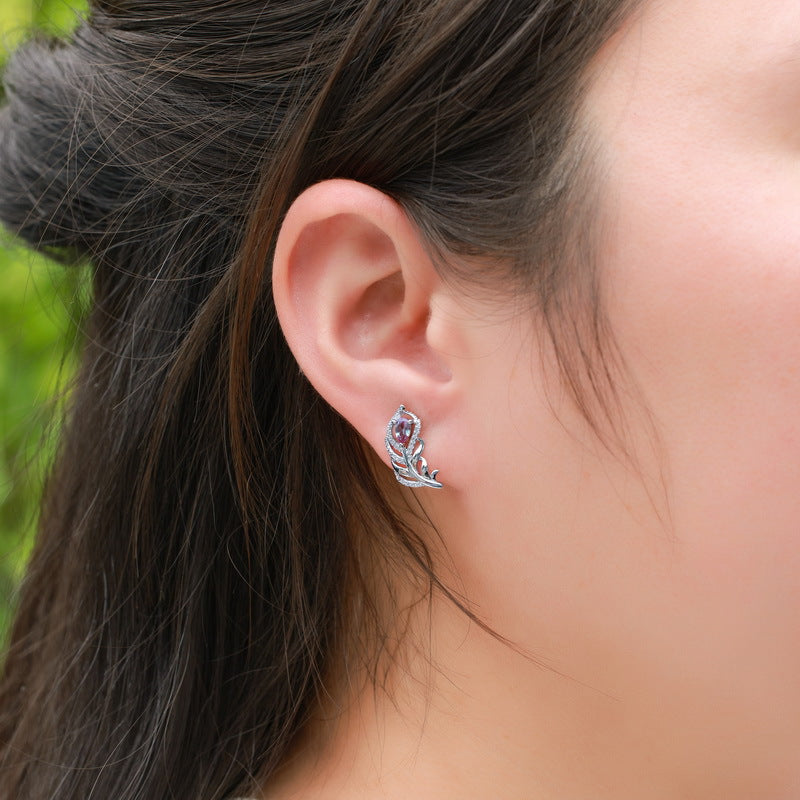 S925 Sterling Silver Lab-Grown Alexandrite Feather Jewelry Collection