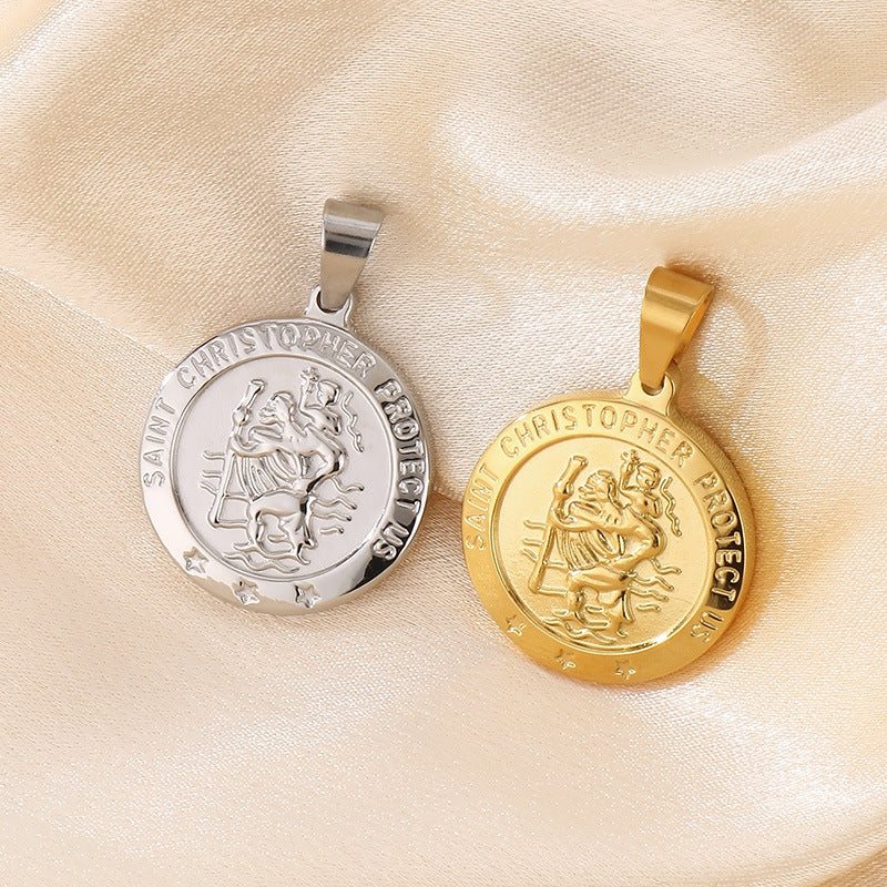 Niche Design St. Christopher'S Titanium Steel Pendant, Men's And Women'S Titanium Steel Necklace,