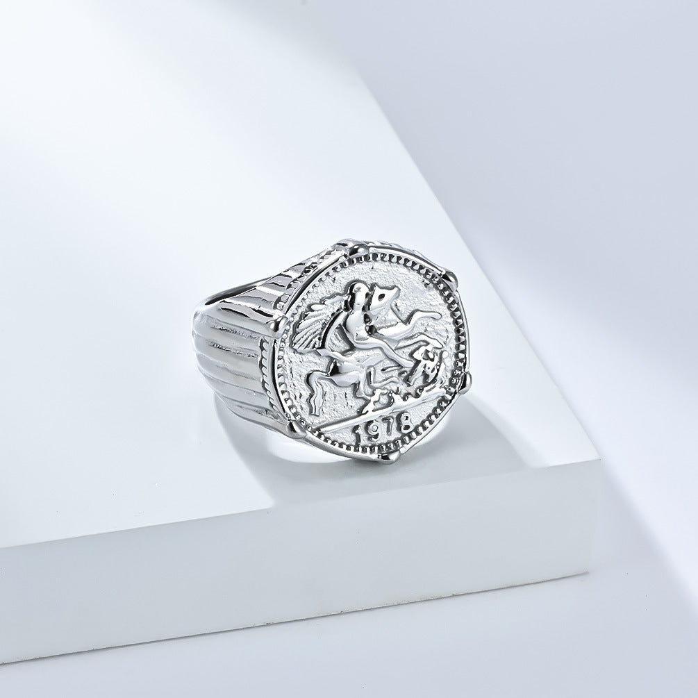 Planderful Hip Hop Knight Ring Stainless Steel Gold Plated For Men Durable Retro Style Jewelry