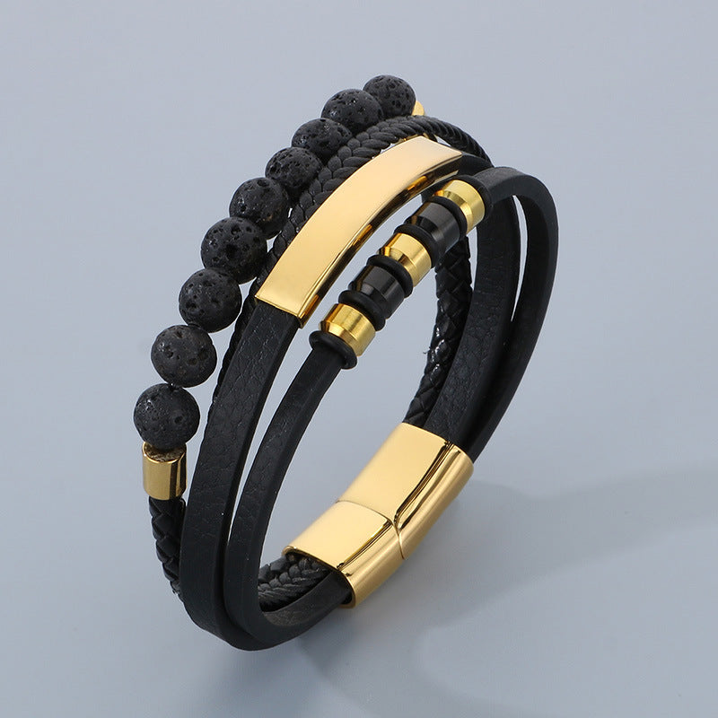 Planderful Magnetic Buckle Men's Bracelet Volcanic Stone