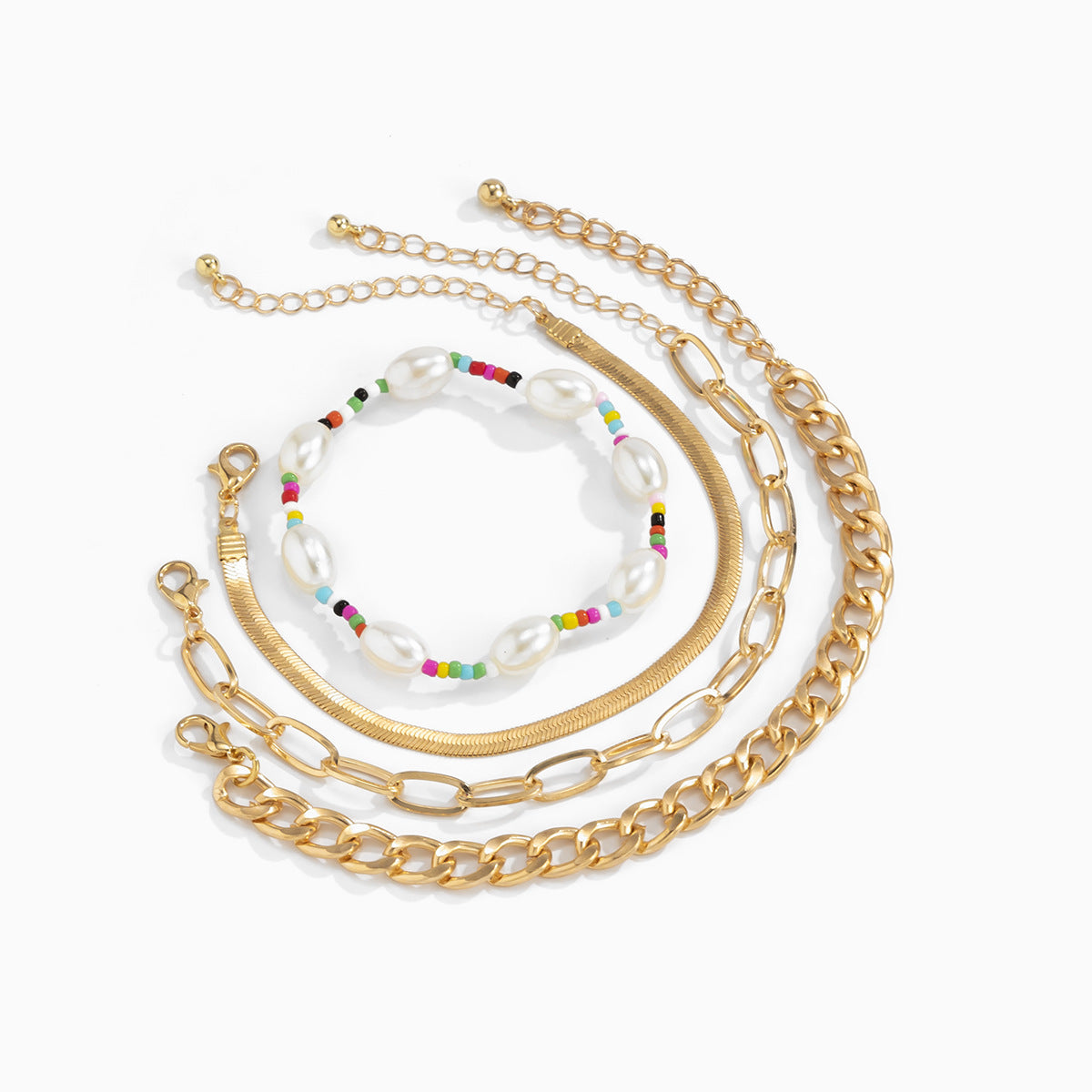Planderful Elastic Pearl Bracelet With Imitation Beads Cross Chain Detail Edgy Punk Style For Women