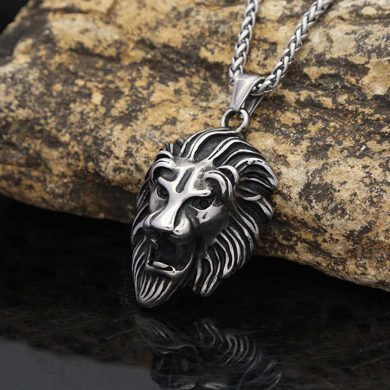 Cross-Border Amazon Lion Head Titanium Steel Pendant Necklace Men’s Trendy Jewelry Wholesale