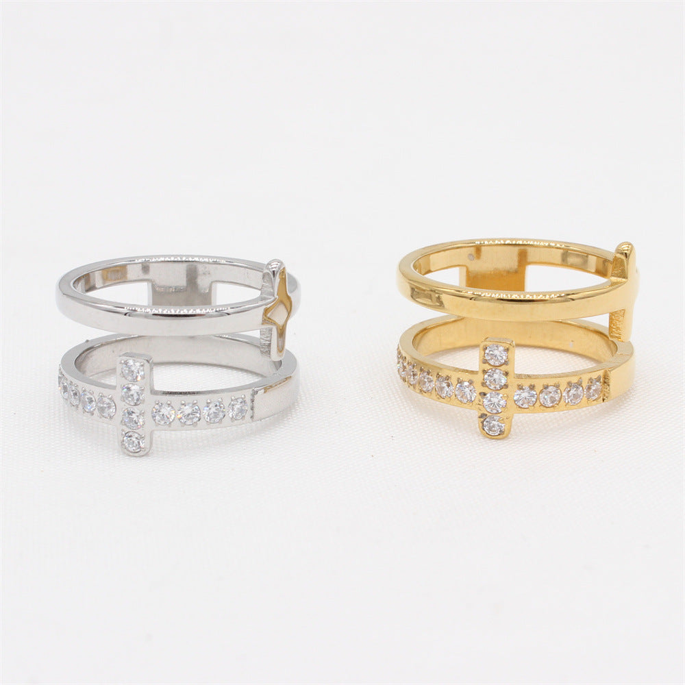 Planderful Double Layer Cross Ring Unisex Minimalist Style Everyday Genie Collection