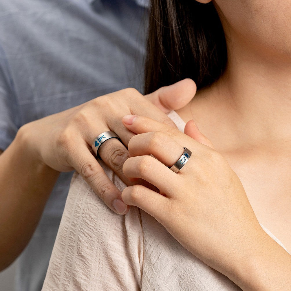 Planderful Titanium Steel Ring For Couples King Queen Geometric Minimalist Jewelry Everyday Genie Collection