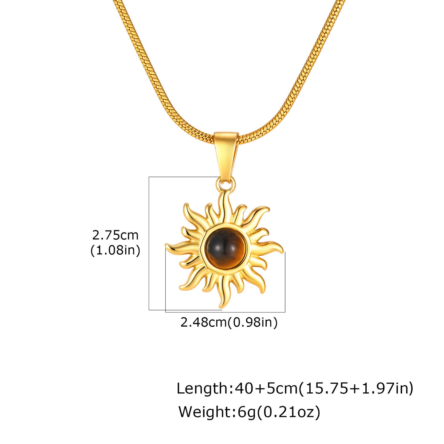 Medieval-Inspired Gold-Plated Stainless Steel Tiger's Eye Elegant Sun Necklace