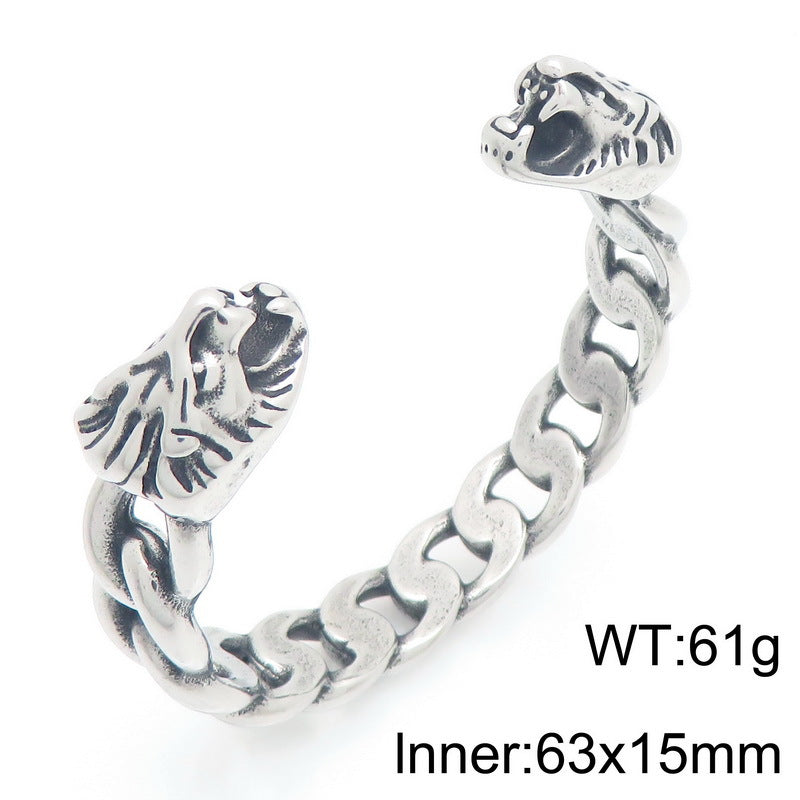 Dark Animal Lion Head Snake Head Opening C-Shaped Bracelet – Punk Style Old Winding