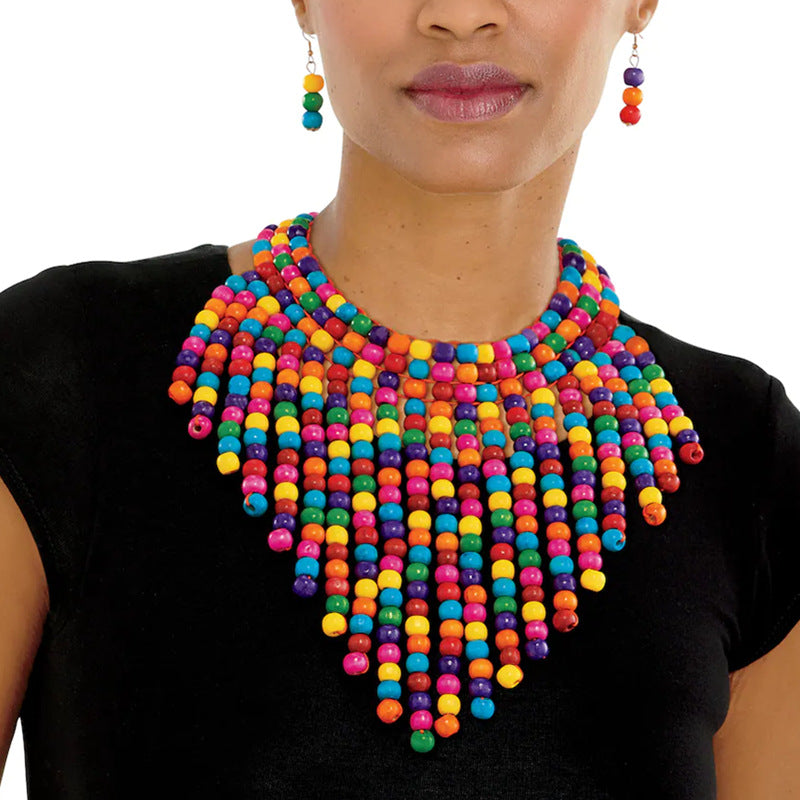 Planderful Savanna Rhythms Necklace Set – Exaggerated Multi-Layer Ethnic Style