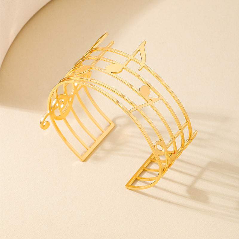 Fashionable Metal Music Note Bracelet Ring Set for Women