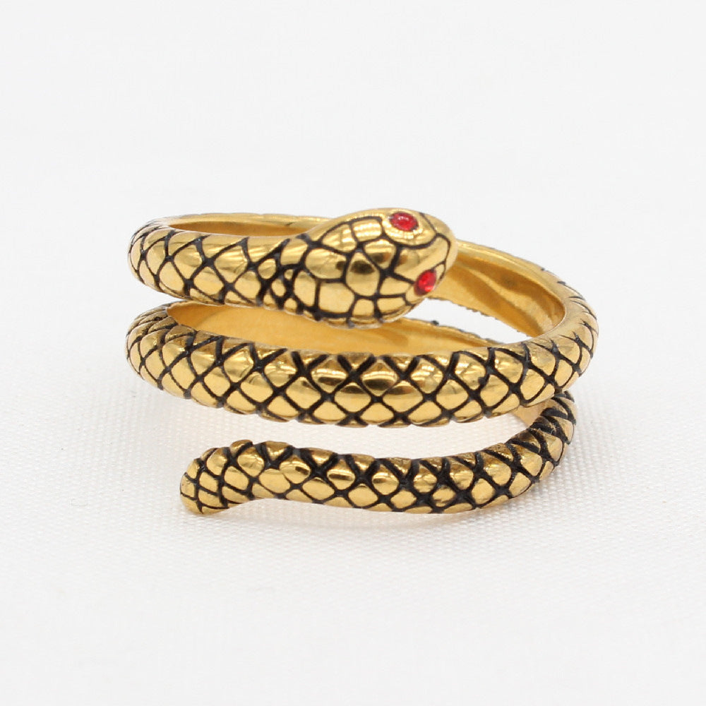 Planderful Titanium Steel Snake Ring For Men Unisex Retro Bold Statement Jewelry