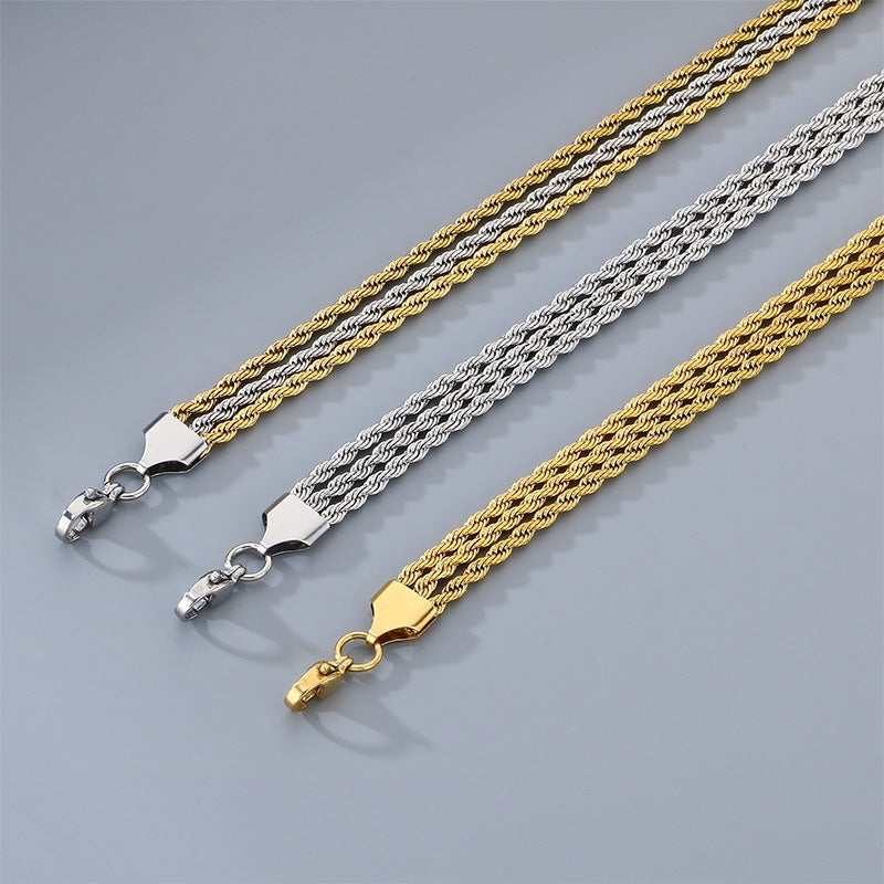 Stainless Steel Design Three-Layer Twist Chain Unisex Bracelet