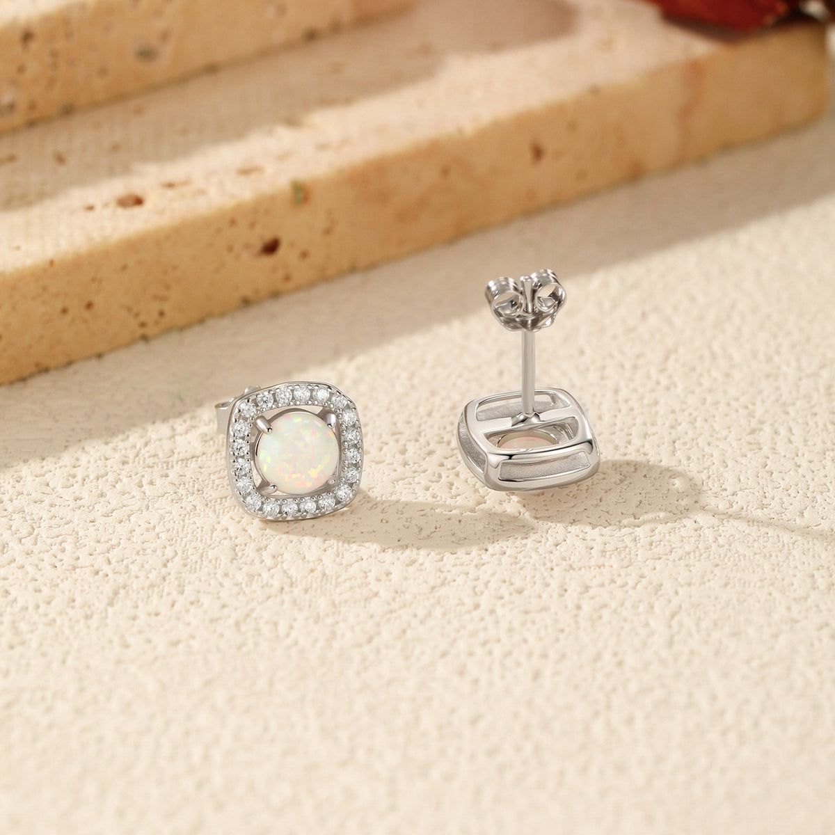 925 Sterling Silver Synthetic Opal Stud Earrings