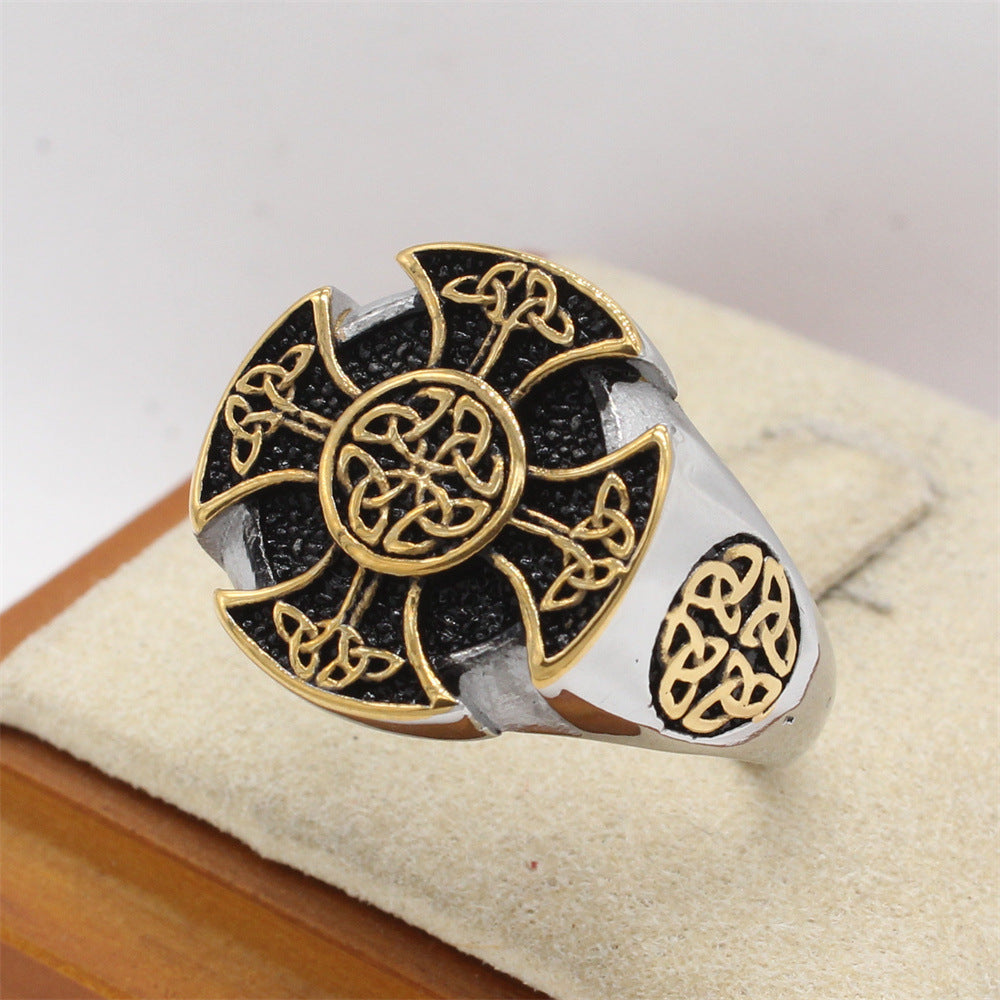 Planderful Titanium Steel Ring With Cross Viking Design Unisex Protection For Men