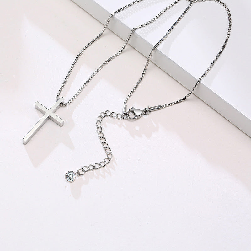 Stainless Steel Cross Box Chain Necklace Gold Female Fashion