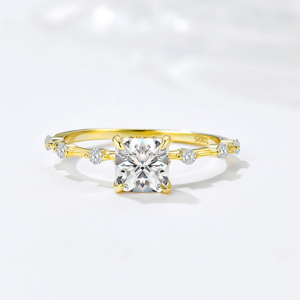 S925 Sterling Silver Princess Square Zircon Ring, Zircon Ring