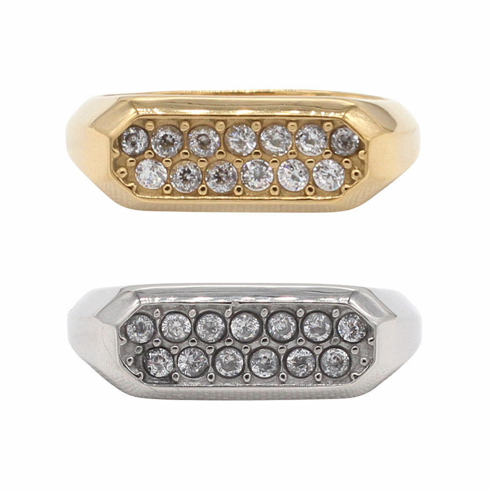 Planderful Jewelry Zircon Double Row Ring in Steel Titanium Finish for Everyday Luxury