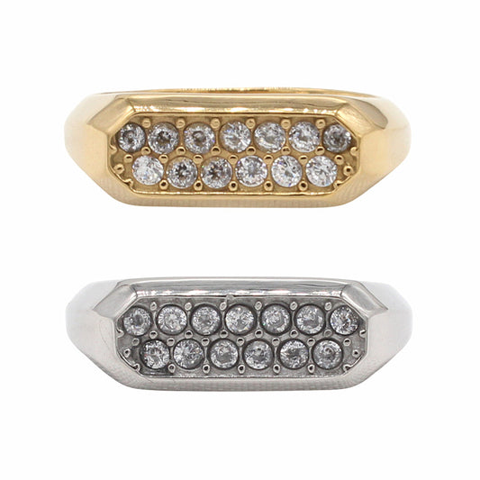 Planderful Jewelry Zircon Double Row Ring in Steel Titanium Finish for Everyday Luxury