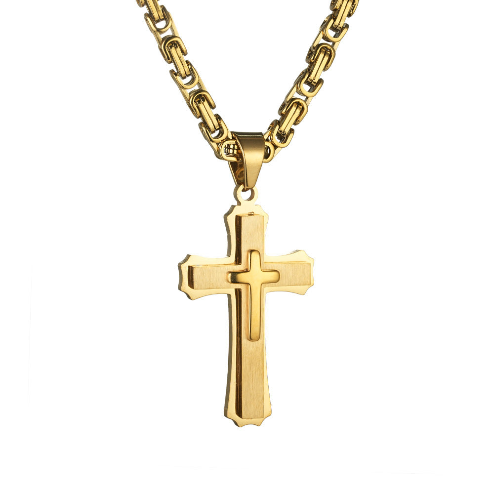 Planderful Three Layer Cross Necklace Titanium Steel For Boys Bold Domineering Hip Hop Style Everyday Genie