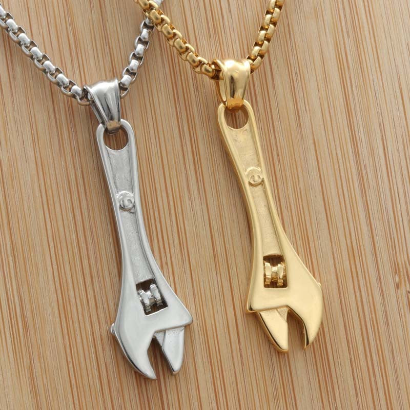Customizable Titanium Steel Wrench Pendant - Trendy Stainless Steel Punk Necklace for Men