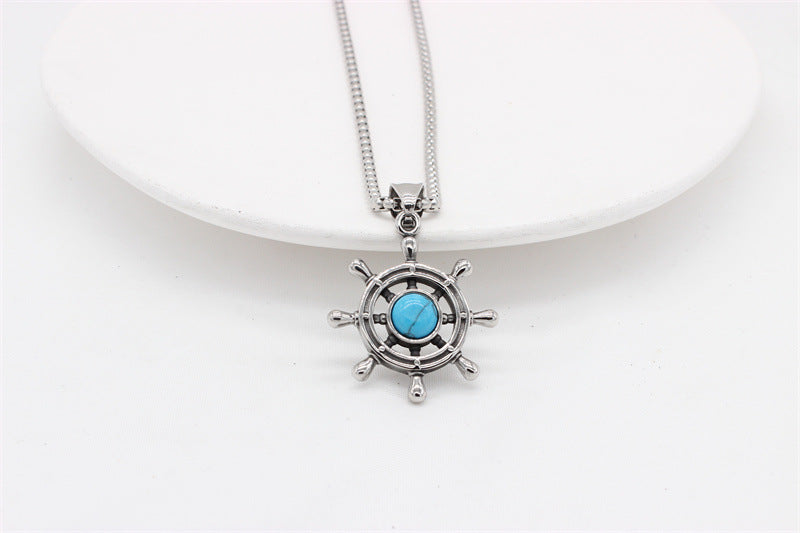 Planderful Nautical Anchor Pendant Durable Turquoise Titanium Steel Unisex Jewelry For Ocean Lovers