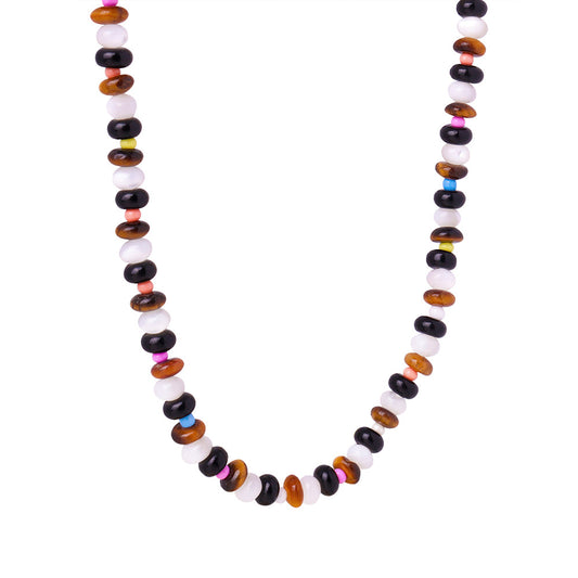 Vintage Tiger's Eye Stone Beaded Necklace for Women in Niche Retro Style