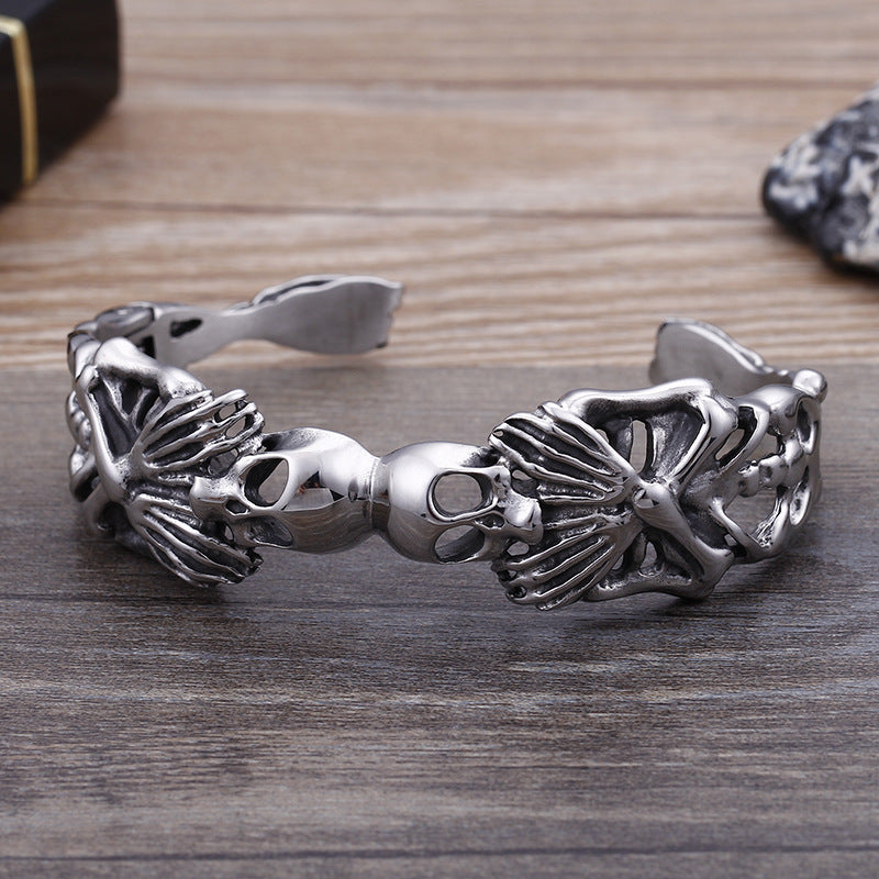 Titanium Steel Skull Men's Open Bracelet Men's