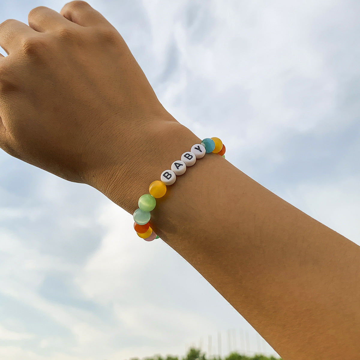 Planderful Vienna Verve Colored Opal Elastic Letter Bracelet For Women And Teens Statement Beaded Accessory