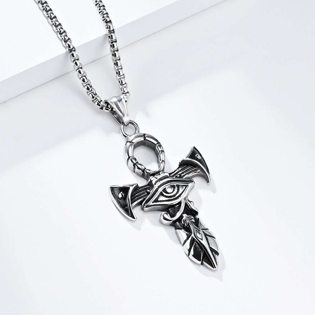 Planderful Eye of Horus Ankh Cross Necklace Titanium Steel Pendant Protector Symbol For Egyptian History Lovers