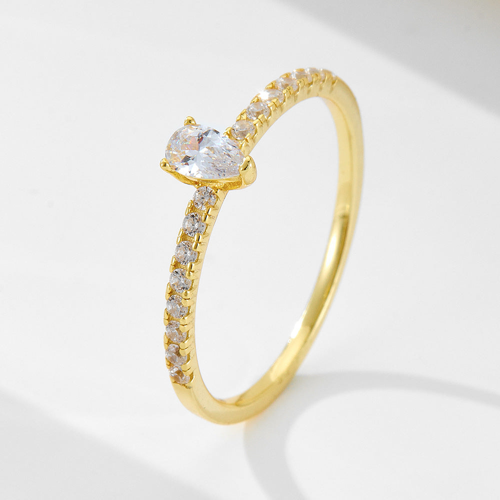 Water Drop Zircon Sterling Silver Ring Index Finger Ring