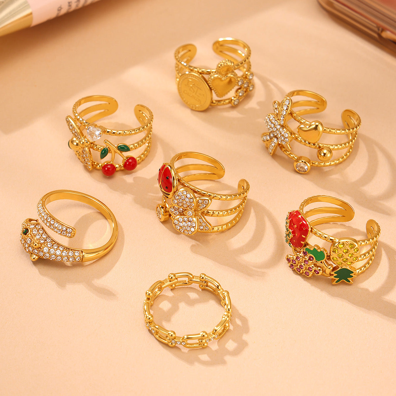 Planderful Ladybug Zircon Strawberry Ring Cute For Women