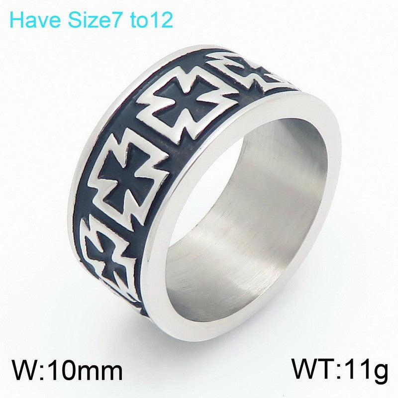 Retro Sun And Moon Tonghui Stainless Steel Ring, Punk Cross Star Moon Stainless