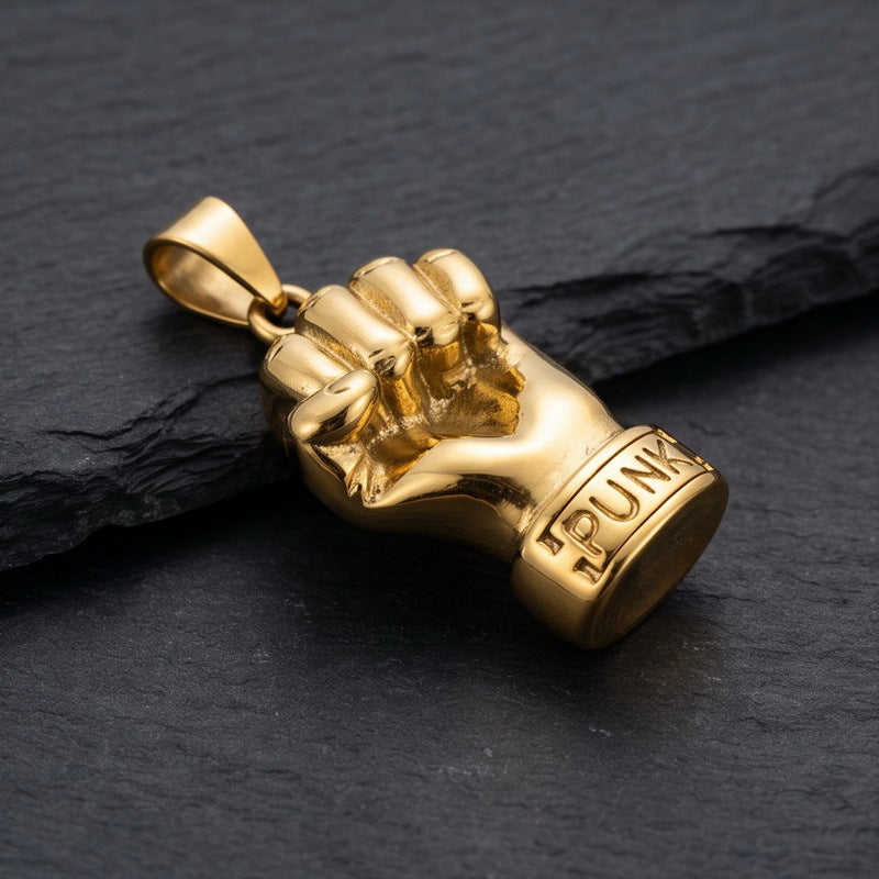 Rock Punk Pendant Three-Dimensional Fist Casting Stainless Steel Men's Pendant Necklace