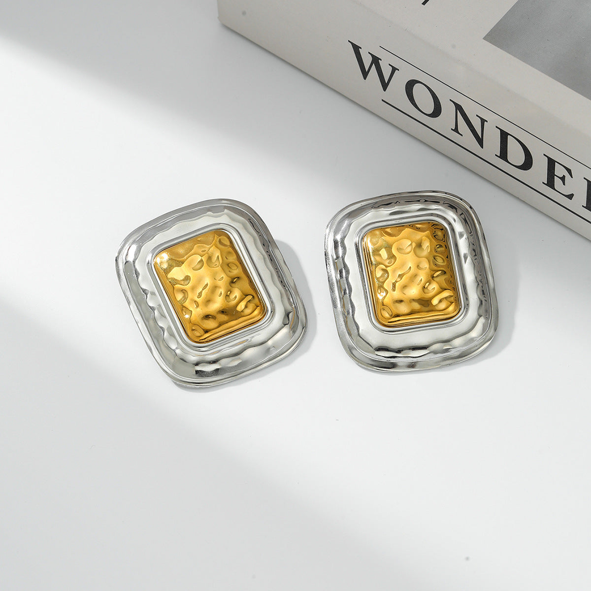 Planderful Vienna Verve Stainless Steel Earrings Hammered Textured Geometric Color Block for Bold Fashion Lovers