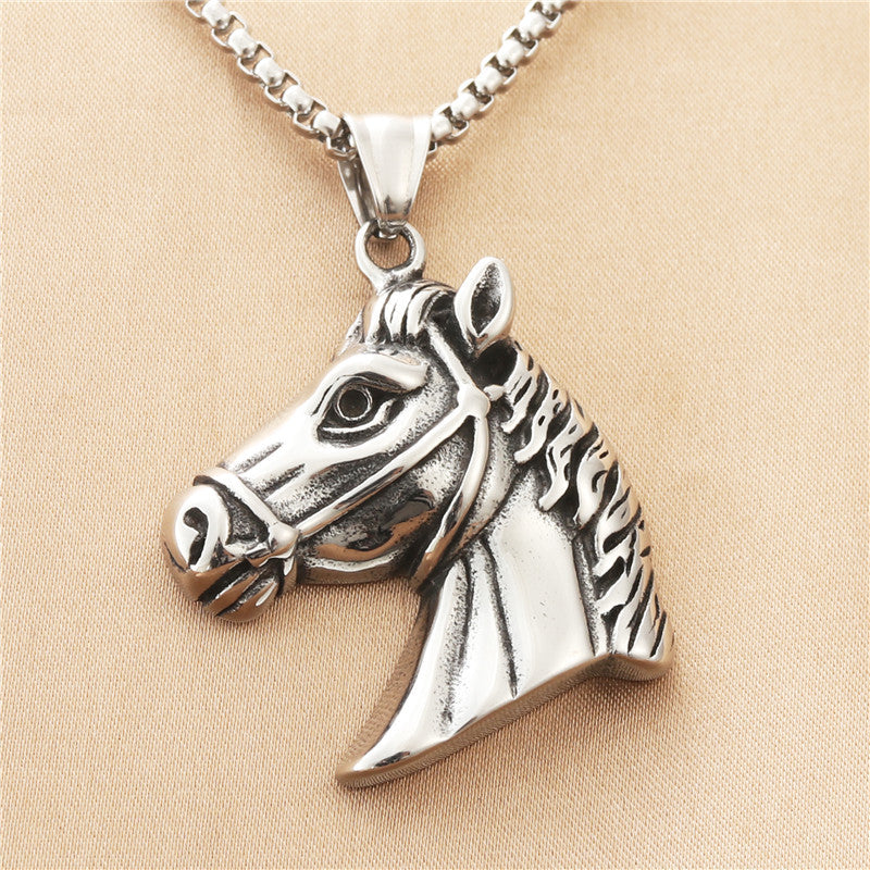 Punk-Inspired Titanium Steel Horse Pendant Necklace for Men - Retro Trendy Design