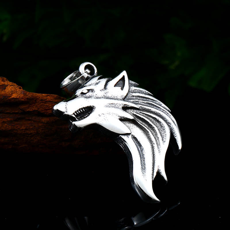 Men's Retro Viking Wolf Head Pendant in Stainless Steel – Wholesale Titanium Jewelry for Men
